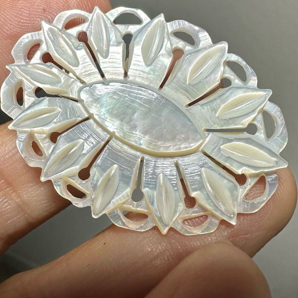 Mother of Pearl vintage carved oval brooch